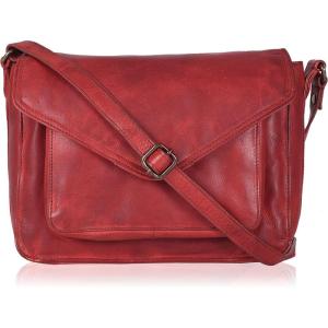 Leather Flapover Crossbody Handbag Purse for Women with Adjustable Strap & Overflap Snap Closure Tote/Bag(Red Wash)