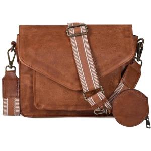 Leather Flapover Crossbody Handbag Purse for Women with Adjustable Strap & Overflap Snap Closure Tote/Bag(Tan Coin Web)