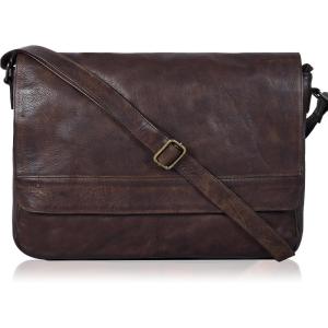 Ozora Genuine Leather Unisex Crossbody Messenger Bag with Adjustable Strap for 17 Inch Laptop, Travel, Office(Brown Wash)
