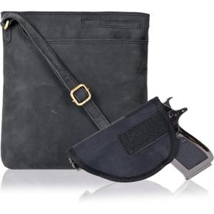 Ozora Multi Pockets Handmade Leather Crossbody Handbags & Sling Bag for Men & Women with Detachable Holster(Black Hunter)