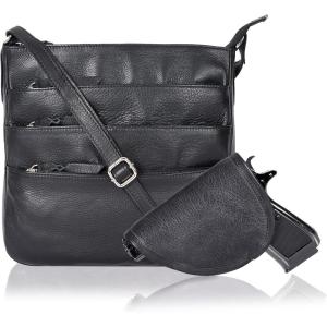 Ozora Multi Pockets Handmade Leather Crossbody Handbags & Sling Bag for Men & Women with Detachable Holster(Black Ndm)