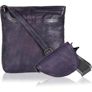 Ozora Multi Pockets Handmade Leather Crossbody Handbags & Sling Bag for Men & Women with Detachable Holster(Purple Wash)