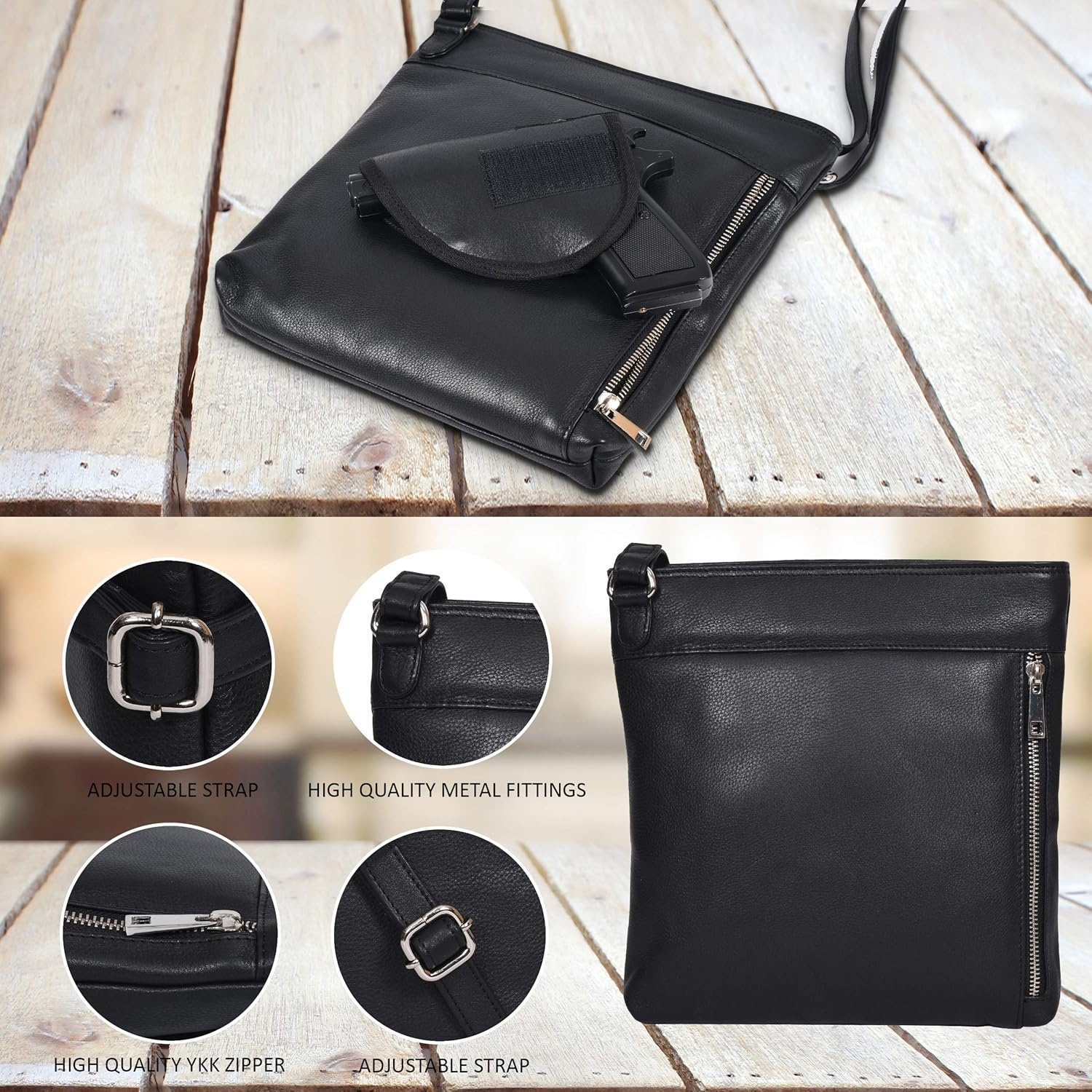 image:imageOzora Multi Pockets Handmade Leather Crossbody Handbags amp Sling Bag for Men amp Women with Detachable HolsterBlack Nappa
