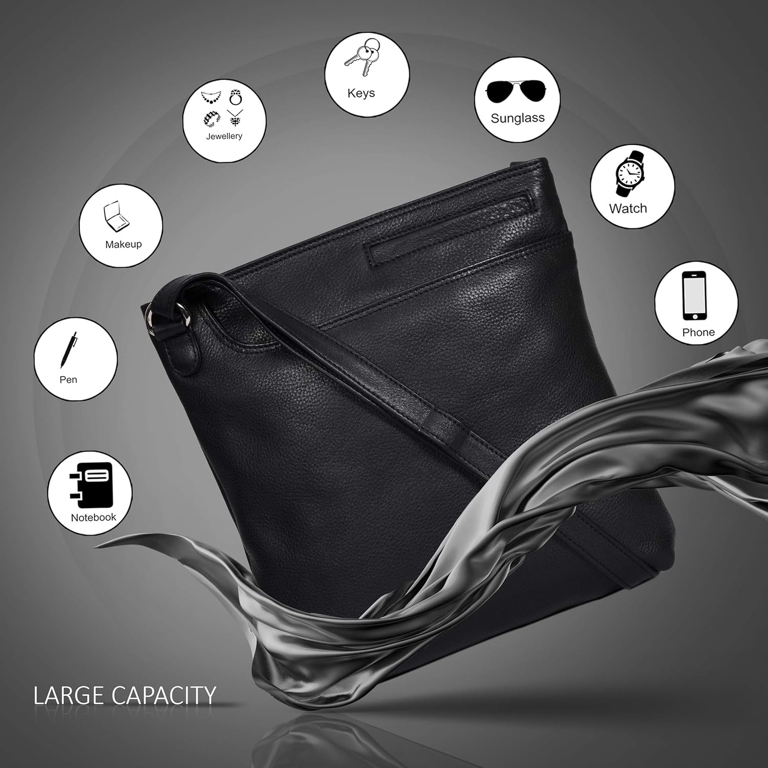 image:imageOzora Multi Pockets Handmade Leather Crossbody Handbags amp Sling Bag for Men amp Women with Detachable HolsterBlack Nappa