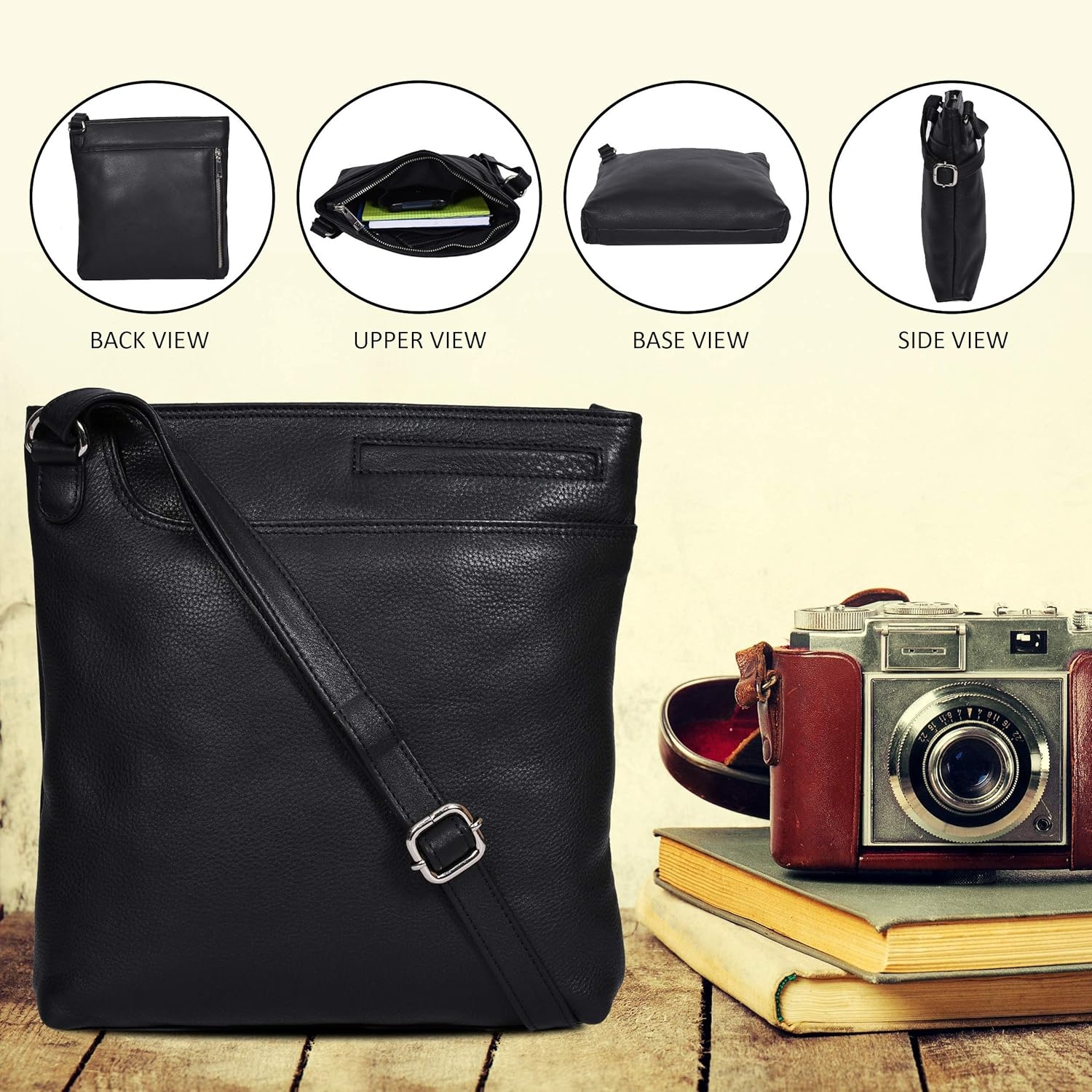 image:imageOzora Multi Pockets Handmade Leather Crossbody Handbags amp Sling Bag for Men amp Women with Detachable HolsterBlack Nappa