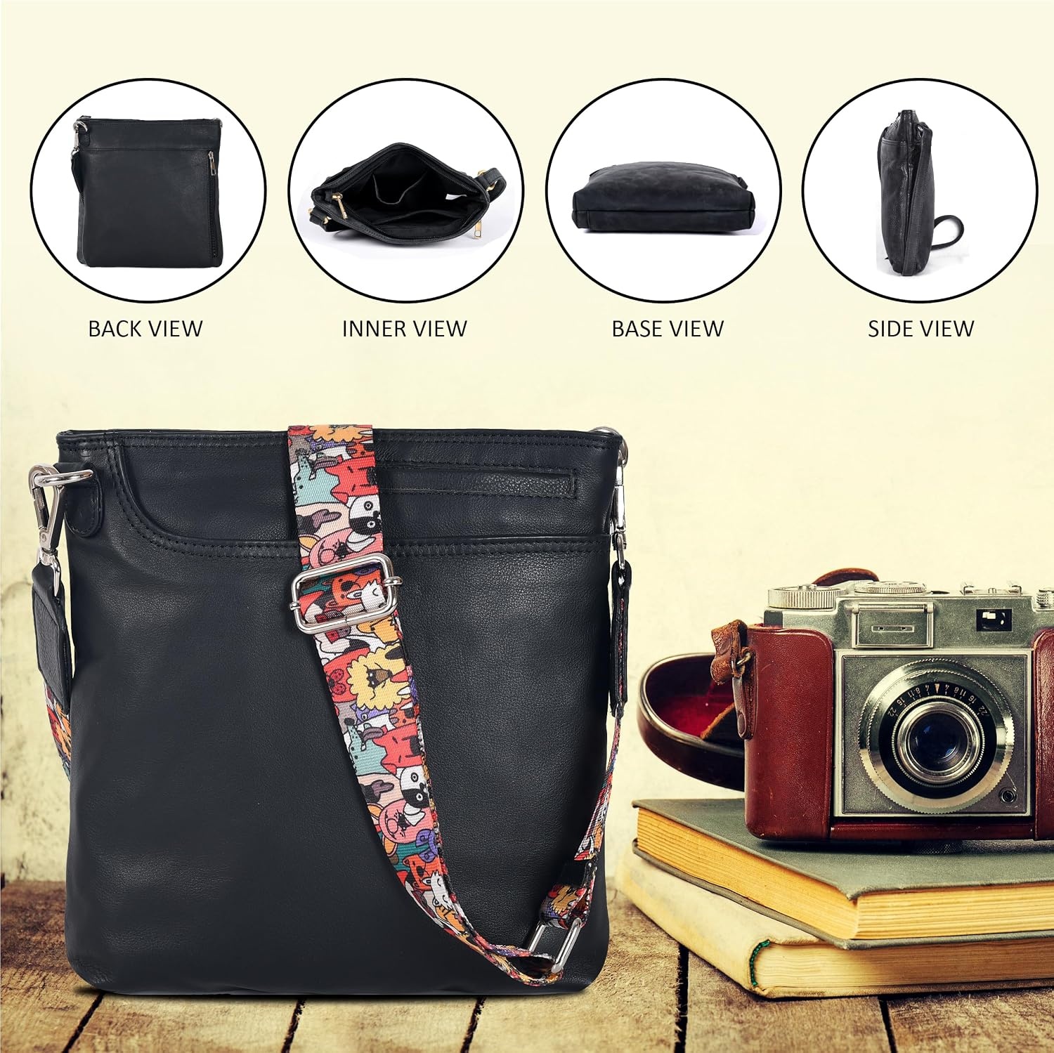 image:imageOzora Multi Pockets Handmade Leather Crossbody Handbags amp Sling Bag for Men amp Women with Detachable HolsterBlack Ndm W3