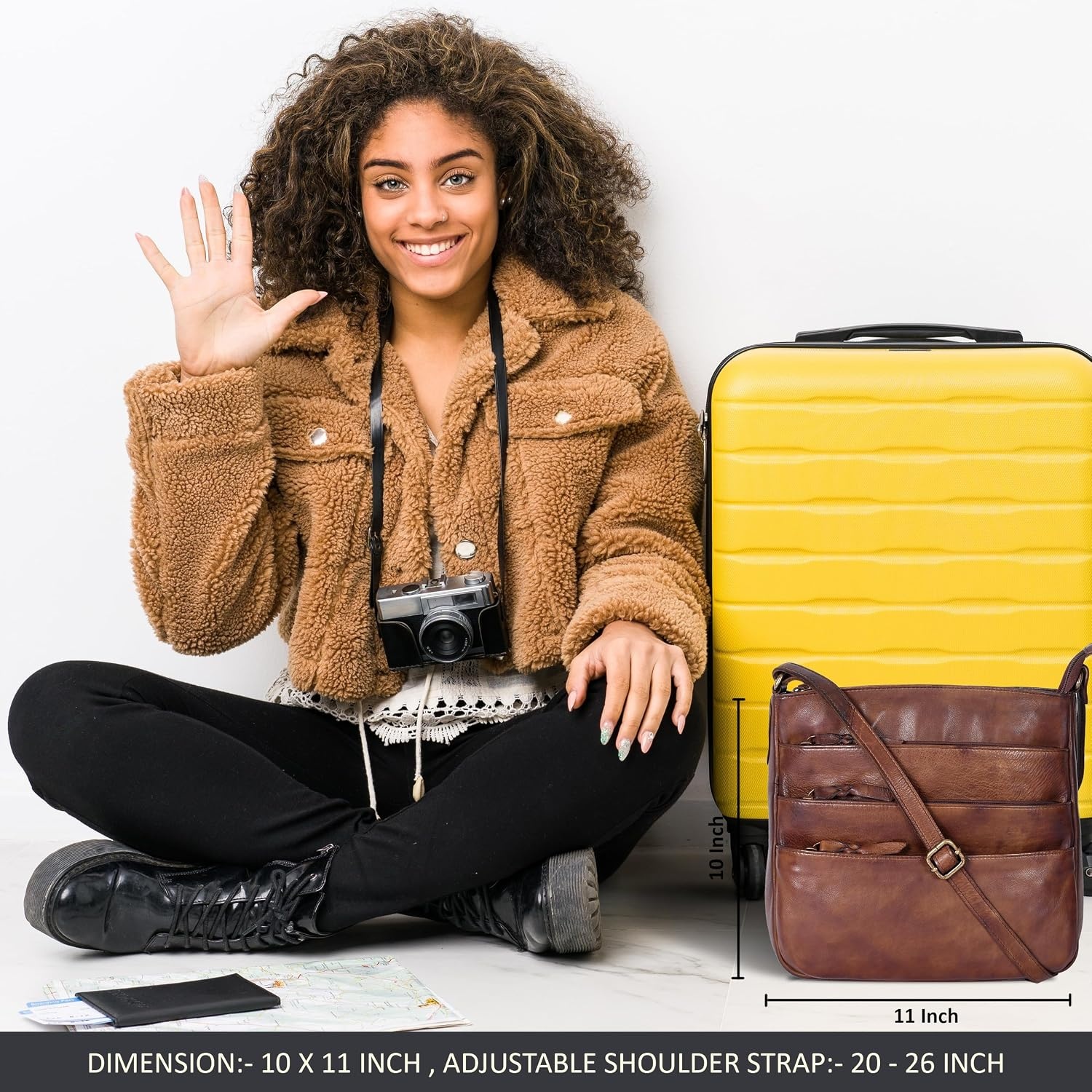 image:imageOzora Multi Pockets Handmade Leather Crossbody Handbags amp Sling Bag for Men amp Women with Detachable HolsterBrownw