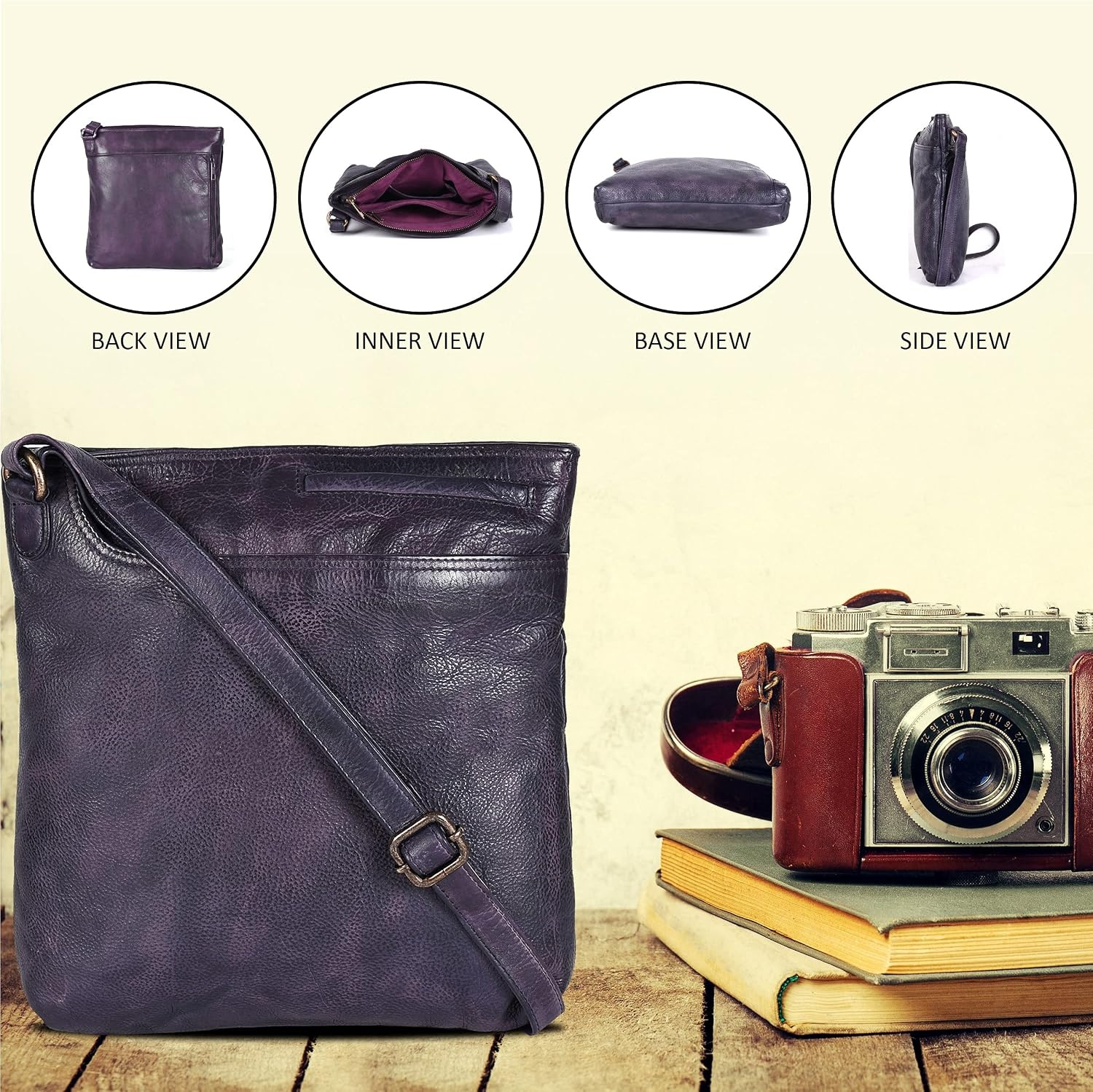 image:imageOzora Multi Pockets Handmade Leather Crossbody Handbags amp Sling Bag for Men amp Women with Detachable HolsterPurple Wash