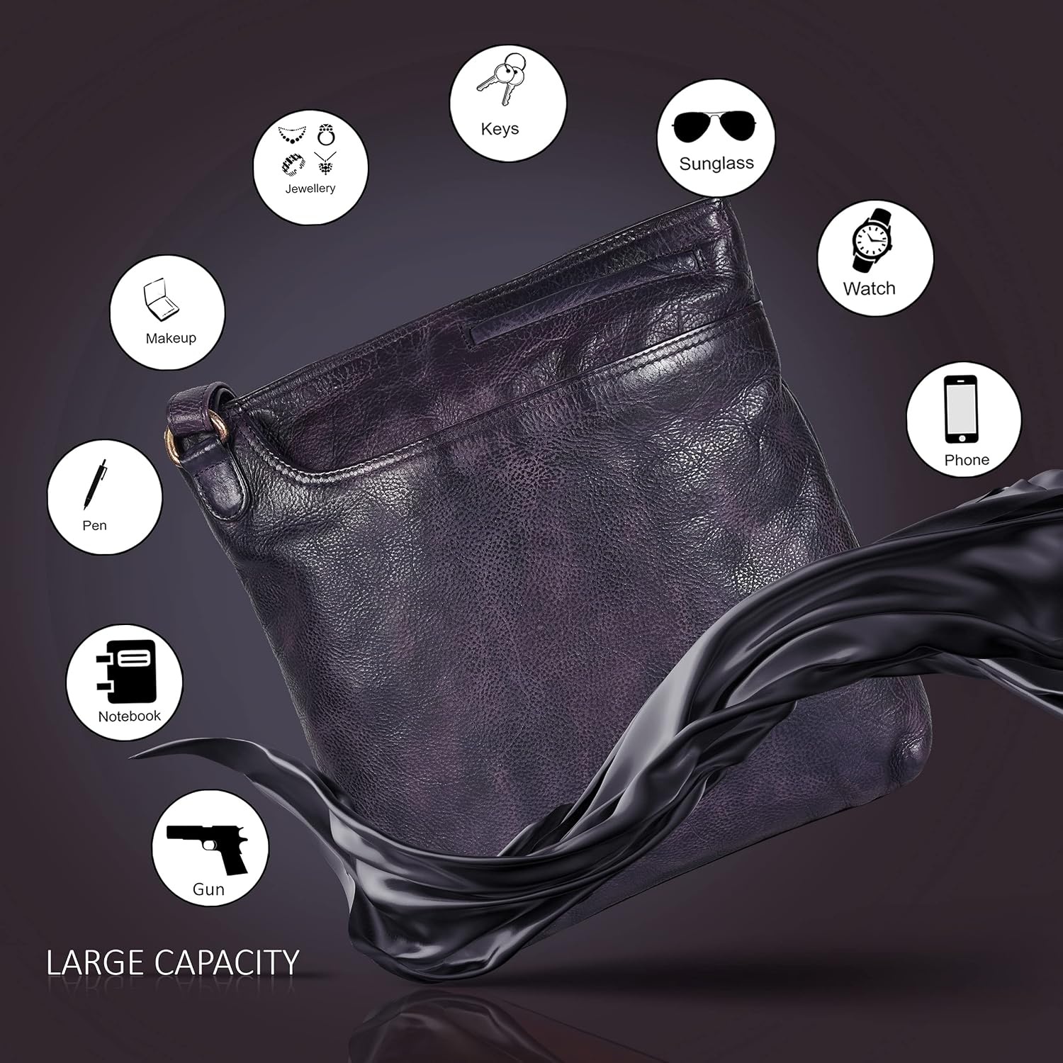 image:imageOzora Multi Pockets Handmade Leather Crossbody Handbags amp Sling Bag for Men amp Women with Detachable HolsterPurple Wash