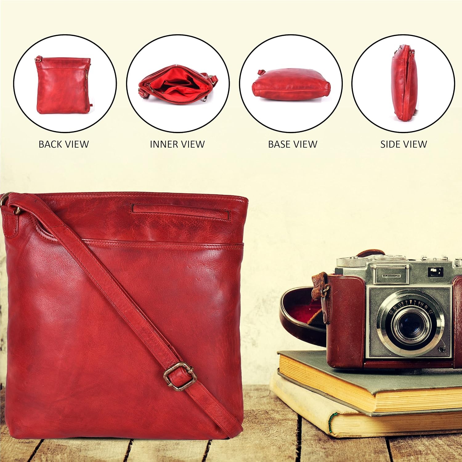 image:imageOzora Multi Pockets Handmade Leather Crossbody Handbags amp Sling Bag for Men amp Women with Detachable HolsterRed Wash