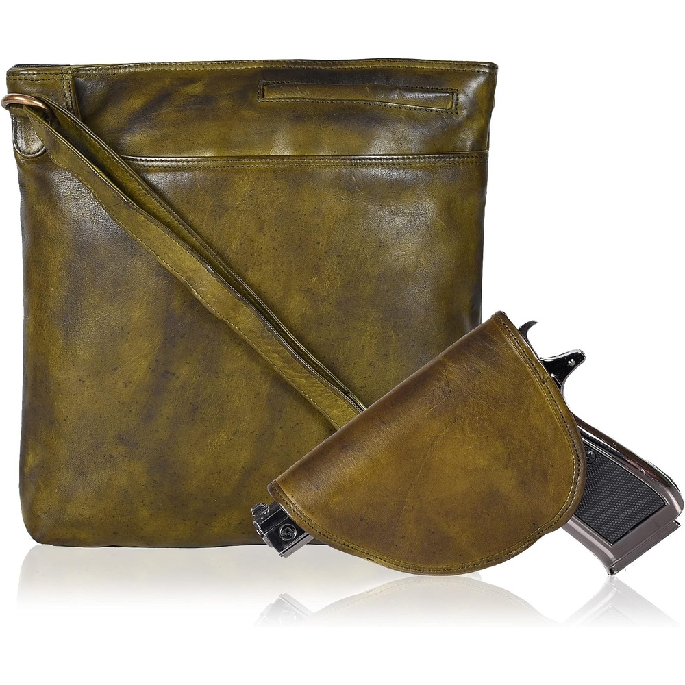 image:imageOzora Multi Pockets Handmade Leather Crossbody Handbags amp Sling Bag for Men amp Women with Detachable HolsterGreen Wash