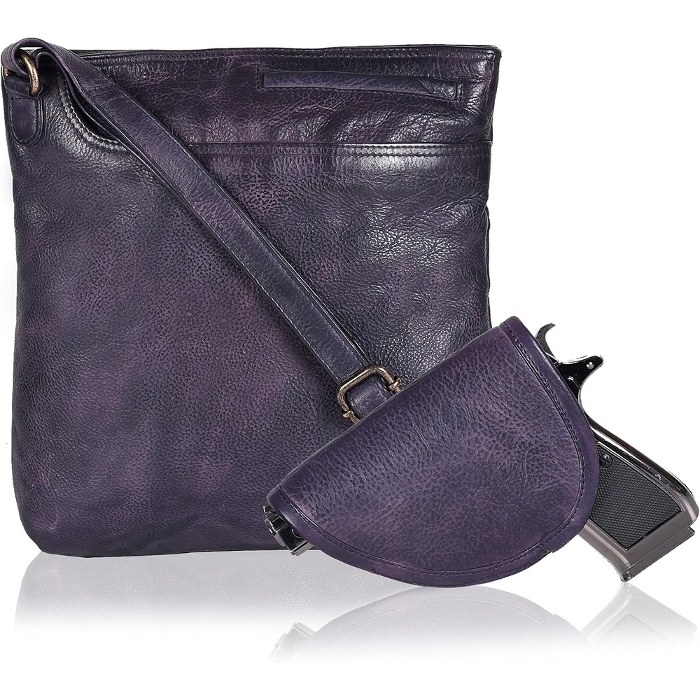 image:imageOzora Multi Pockets Handmade Leather Crossbody Handbags amp Sling Bag for Men amp Women with Detachable HolsterPurple Wash