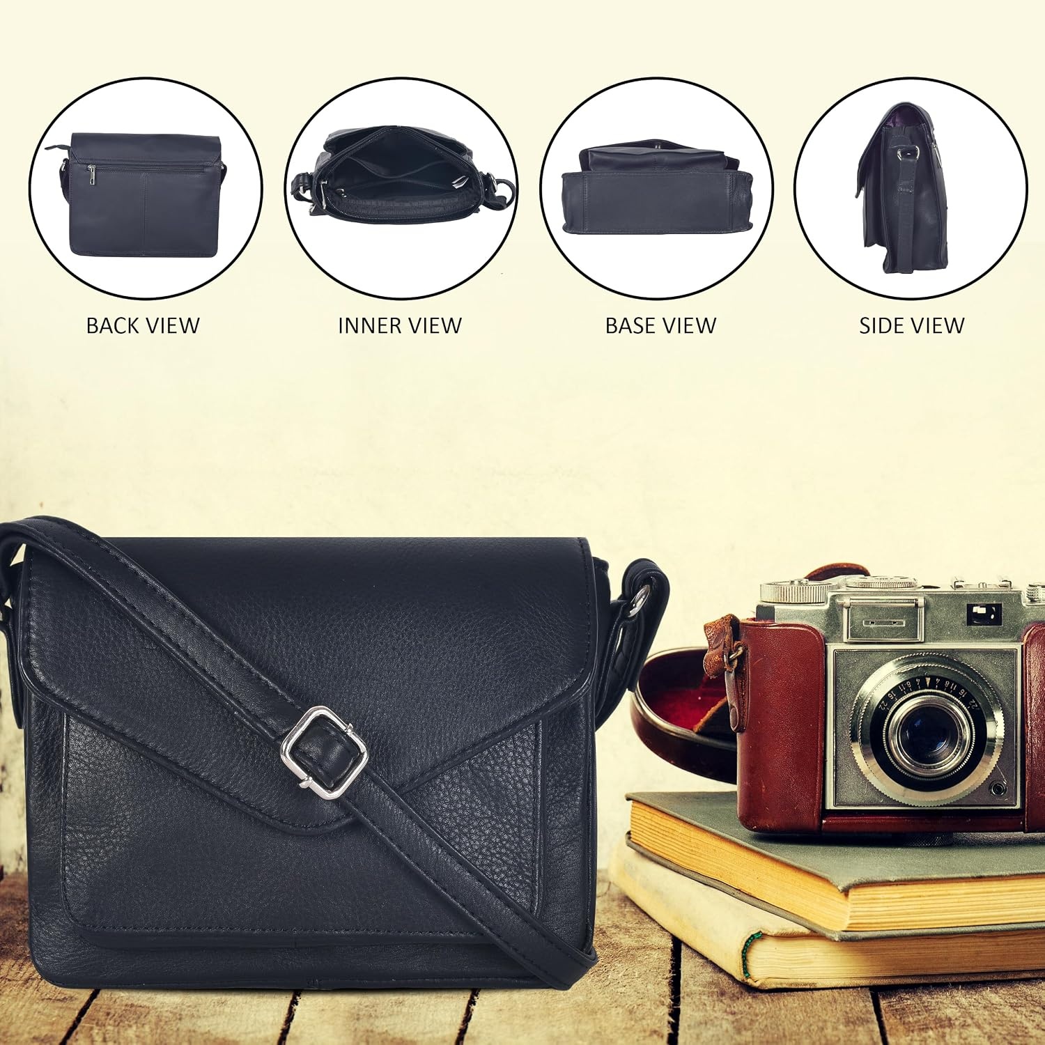 image:imageLeather Flapover Small Crossbody Handbag Purse for Women with Adjustable Strap amp Overflap Snap Closure ToteBagBlack Ndm