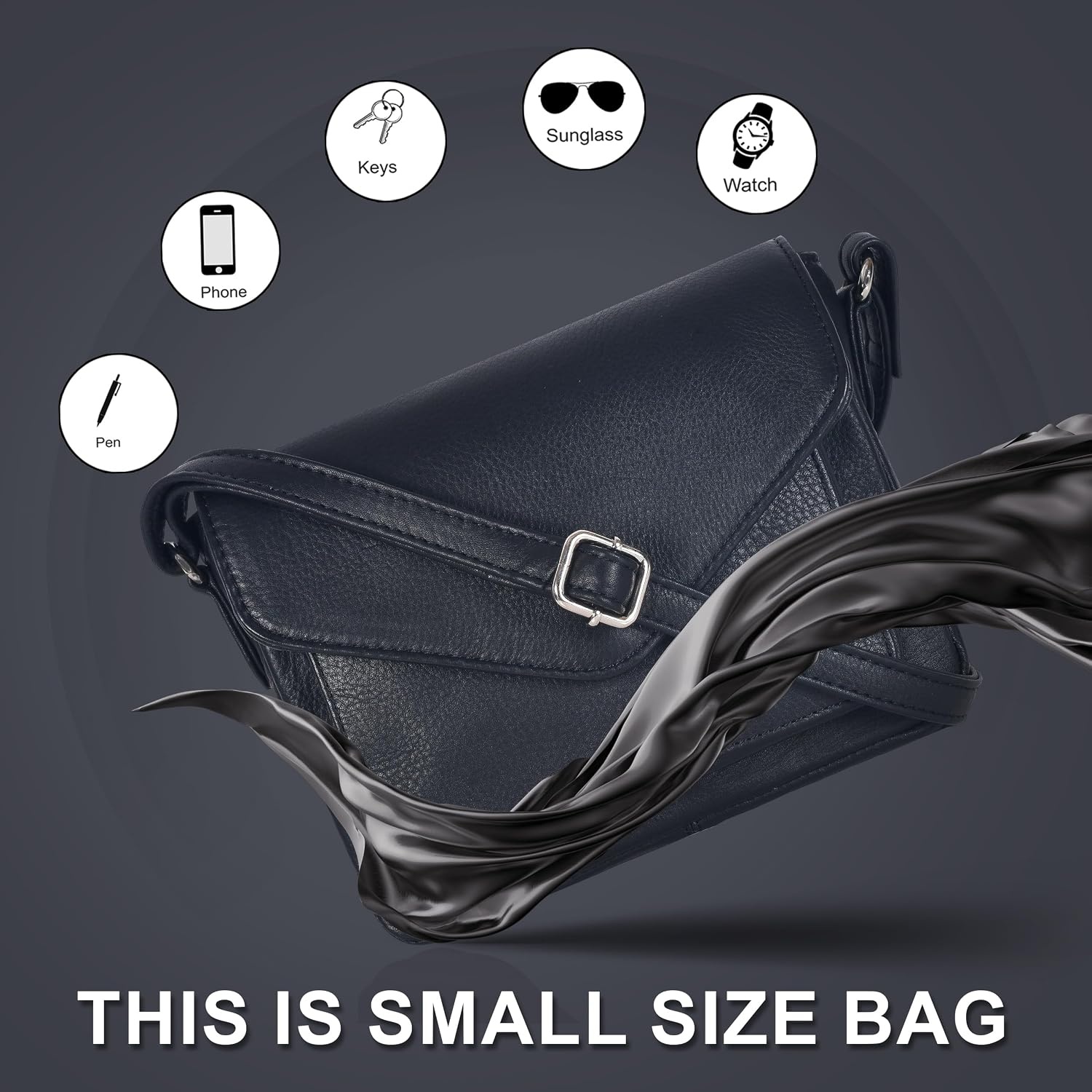 image:imageLeather Flapover Small Crossbody Handbag Purse for Women with Adjustable Strap amp Overflap Snap Closure ToteBagBlack Ndm