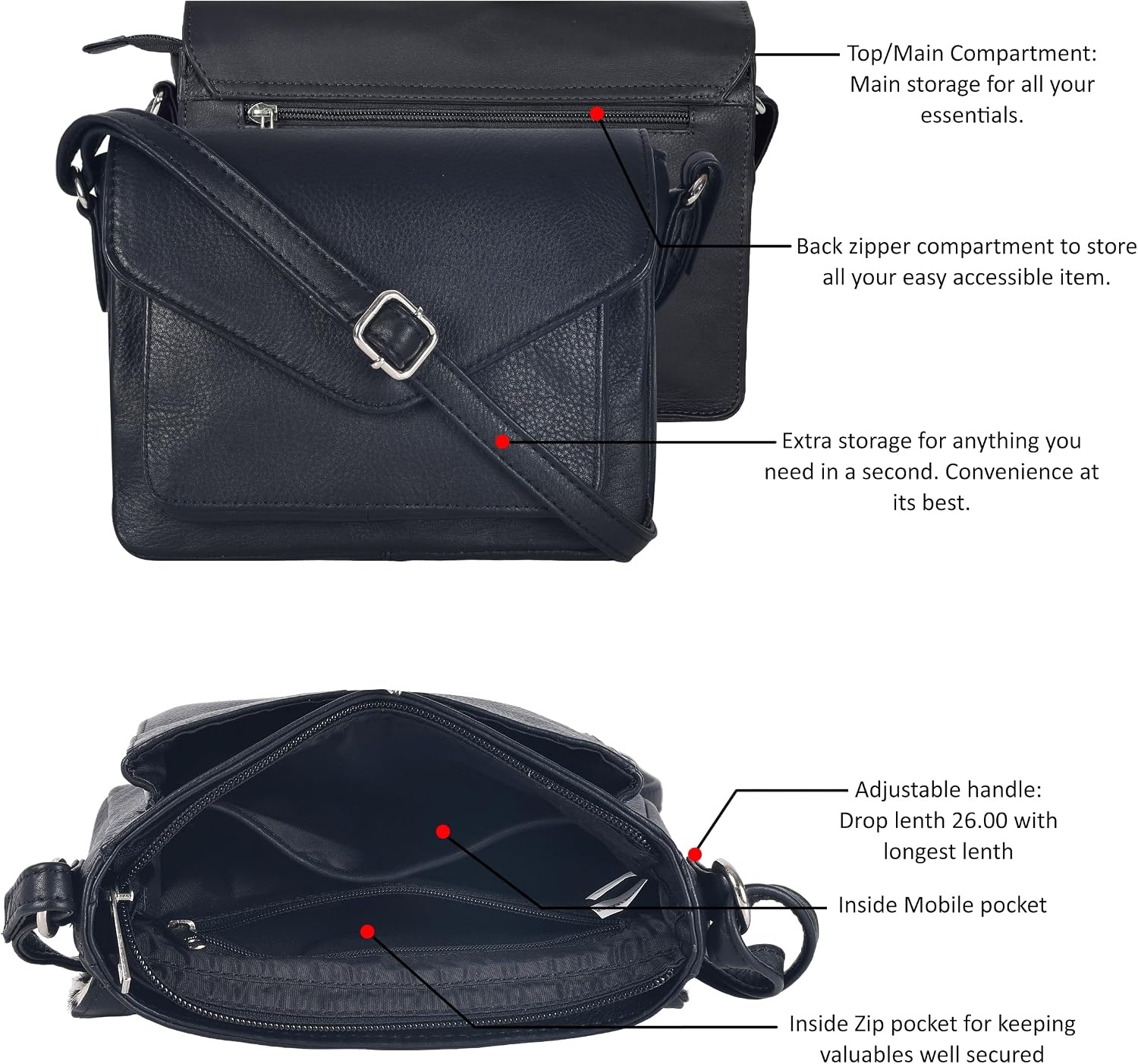 image:imageLeather Flapover Small Crossbody Handbag Purse for Women with Adjustable Strap amp Overflap Snap Closure ToteBagBlack Ndm