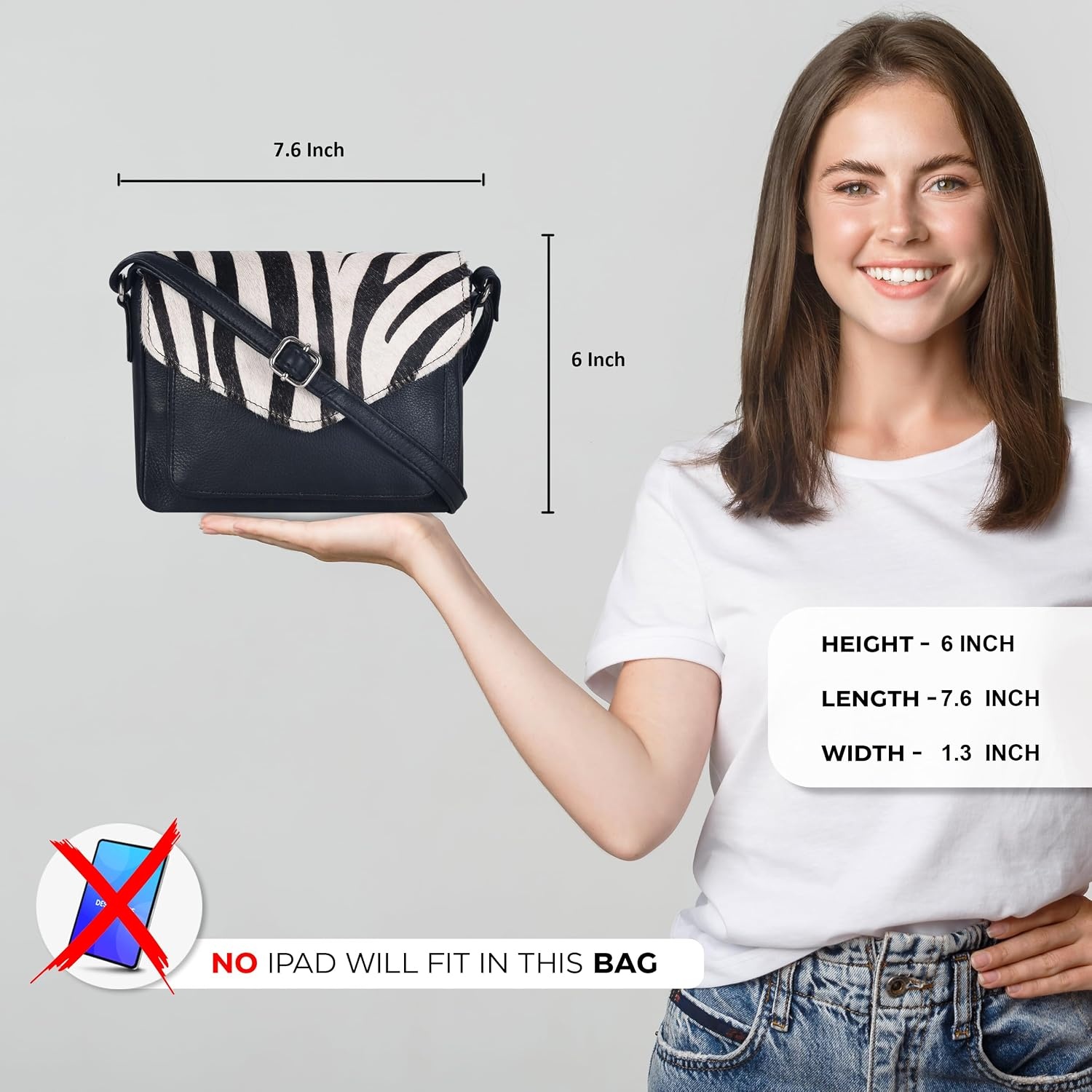image:imageLeather Flapover Small Crossbody Handbag Purse for Women with Adjustable Strap amp Overflap Snap Closure ToteBagBlack Zebra