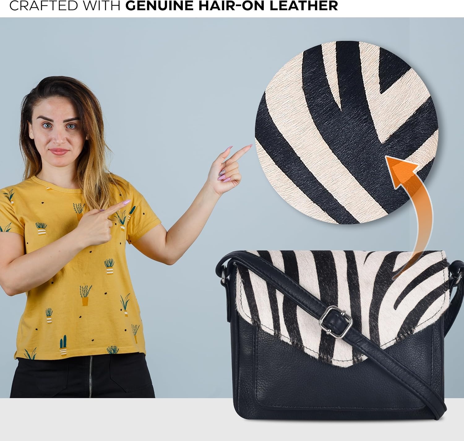image:imageLeather Flapover Small Crossbody Handbag Purse for Women with Adjustable Strap amp Overflap Snap Closure ToteBagBlack Zebra