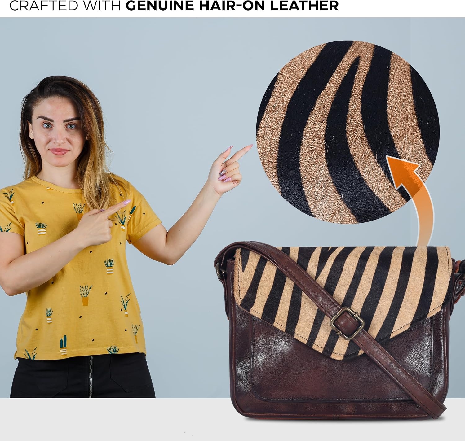 image:imageLeather Flapover Small Crossbody Handbag Purse for Women with Adjustable Strap amp Overflap Snap Closure ToteBagBrown Zebra
