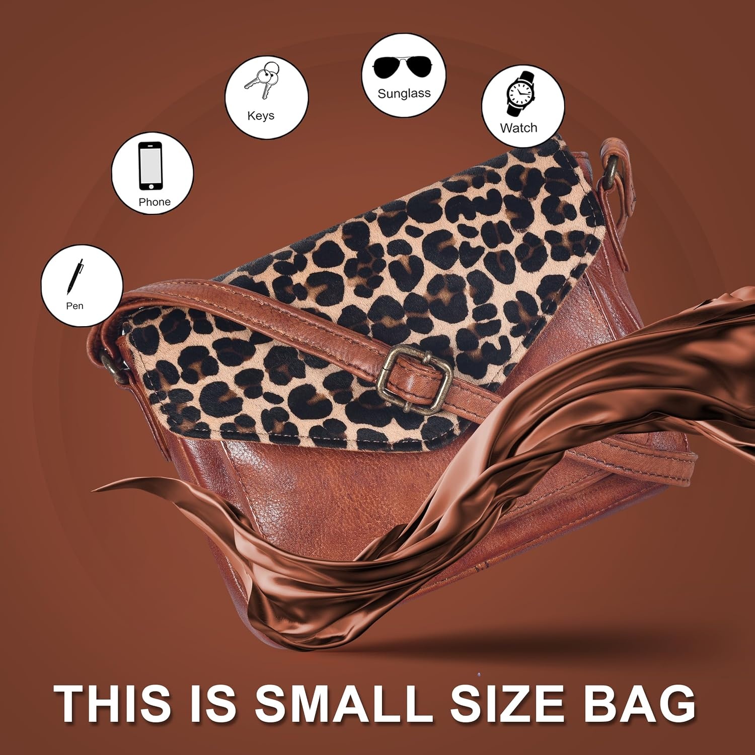 image:imageLeather Flapover Small Crossbody Handbag Purse for Women with Adjustable Strap amp Overflap Snap Closure ToteBagTan Cheetah