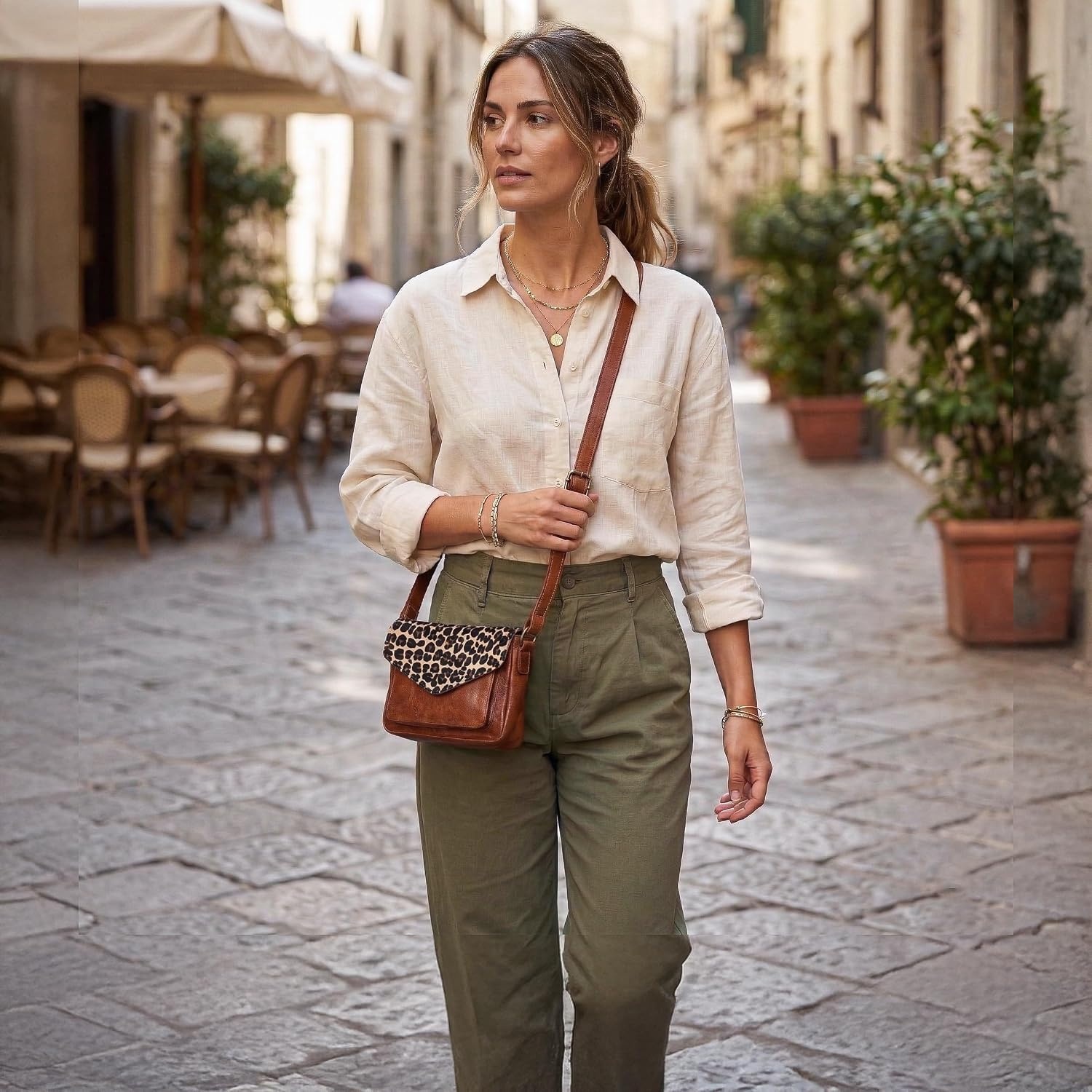 image:imageLeather Flapover Small Crossbody Handbag Purse for Women with Adjustable Strap amp Overflap Snap Closure ToteBagTan Cheetah