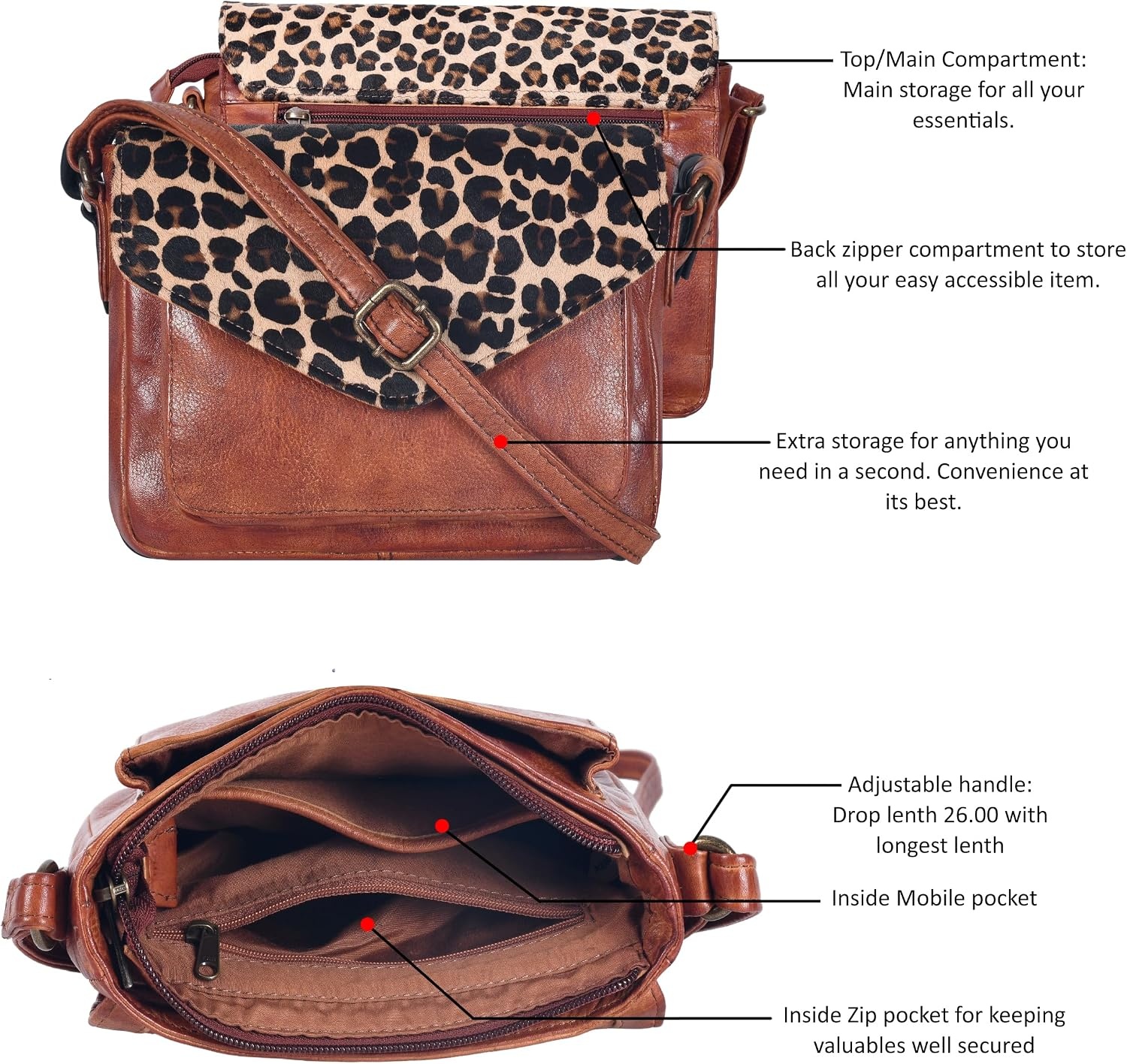 image:imageLeather Flapover Small Crossbody Handbag Purse for Women with Adjustable Strap amp Overflap Snap Closure ToteBagTan Cheetah