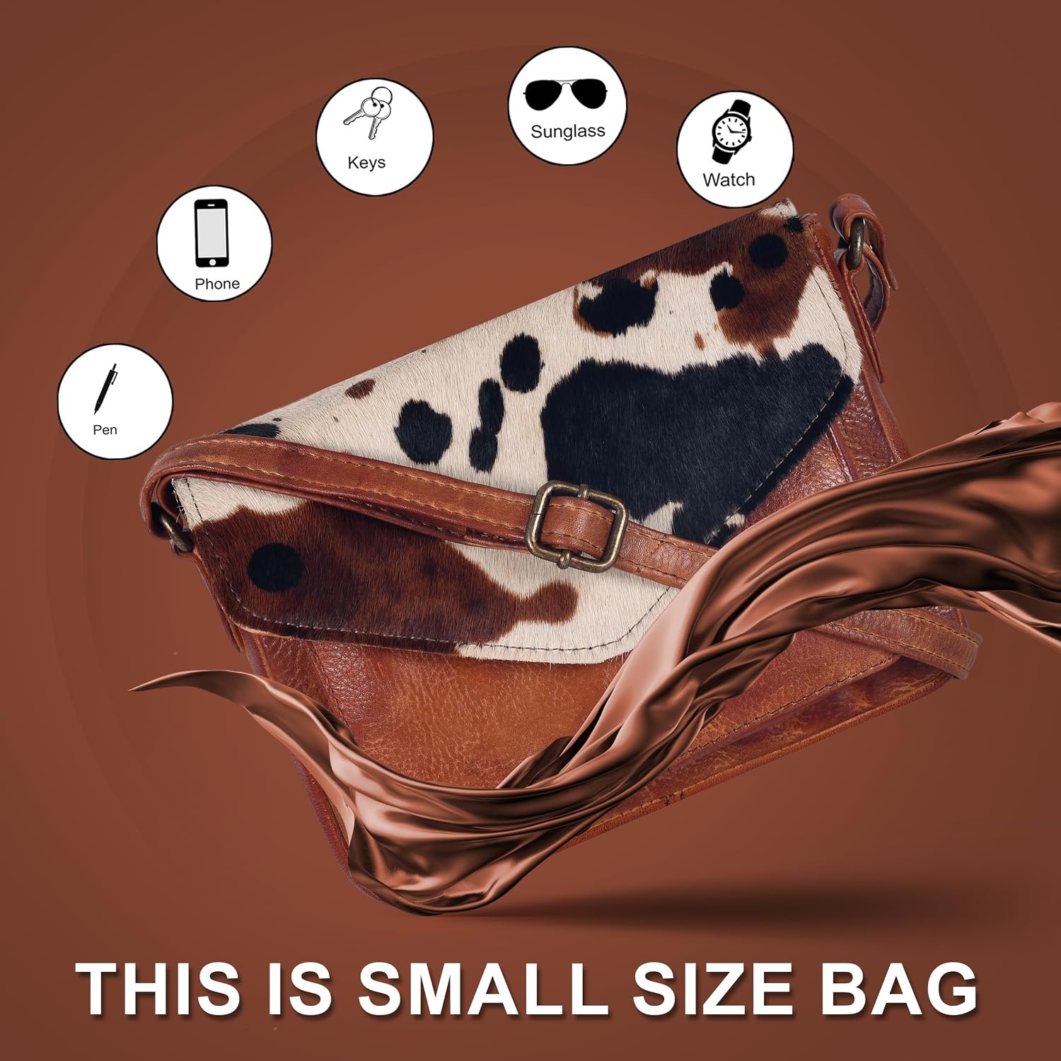 image:imageLeather Flapover Small Crossbody Handbag Purse for Women with Adjustable Strap amp Overflap Snap Closure ToteBagTan Spotted