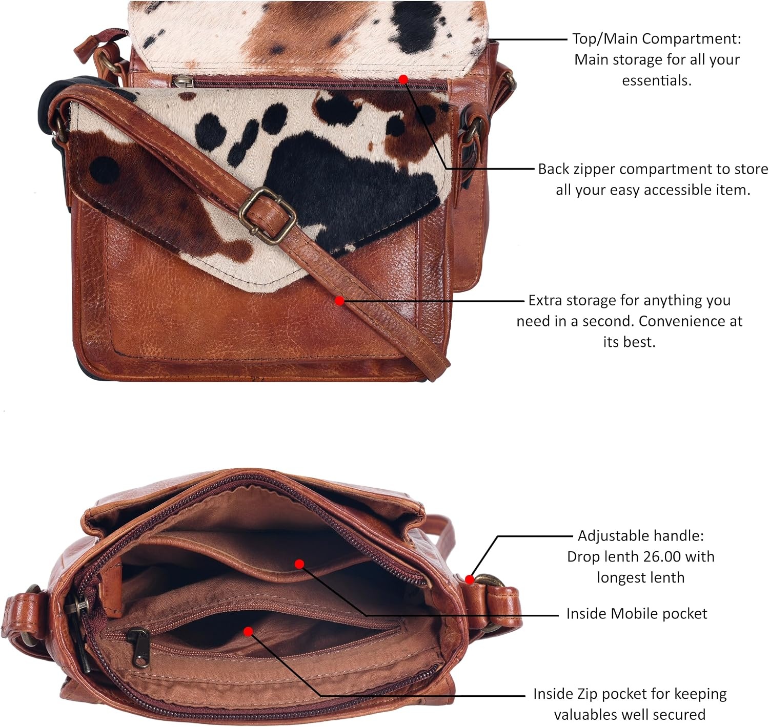 image:imageLeather Flapover Small Crossbody Handbag Purse for Women with Adjustable Strap amp Overflap Snap Closure ToteBagTan Spotted