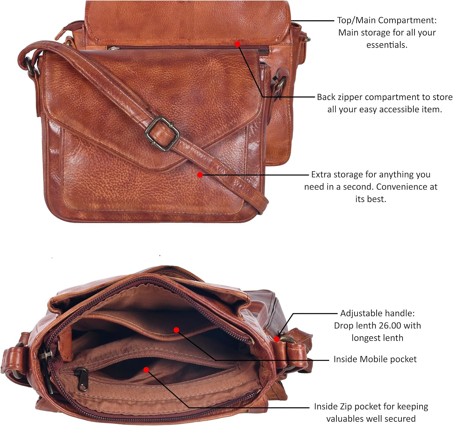 image:imageLeather Flapover Small Crossbody Handbag Purse for Women with Adjustable Strap amp Overflap Snap Closure ToteBagTan Wash