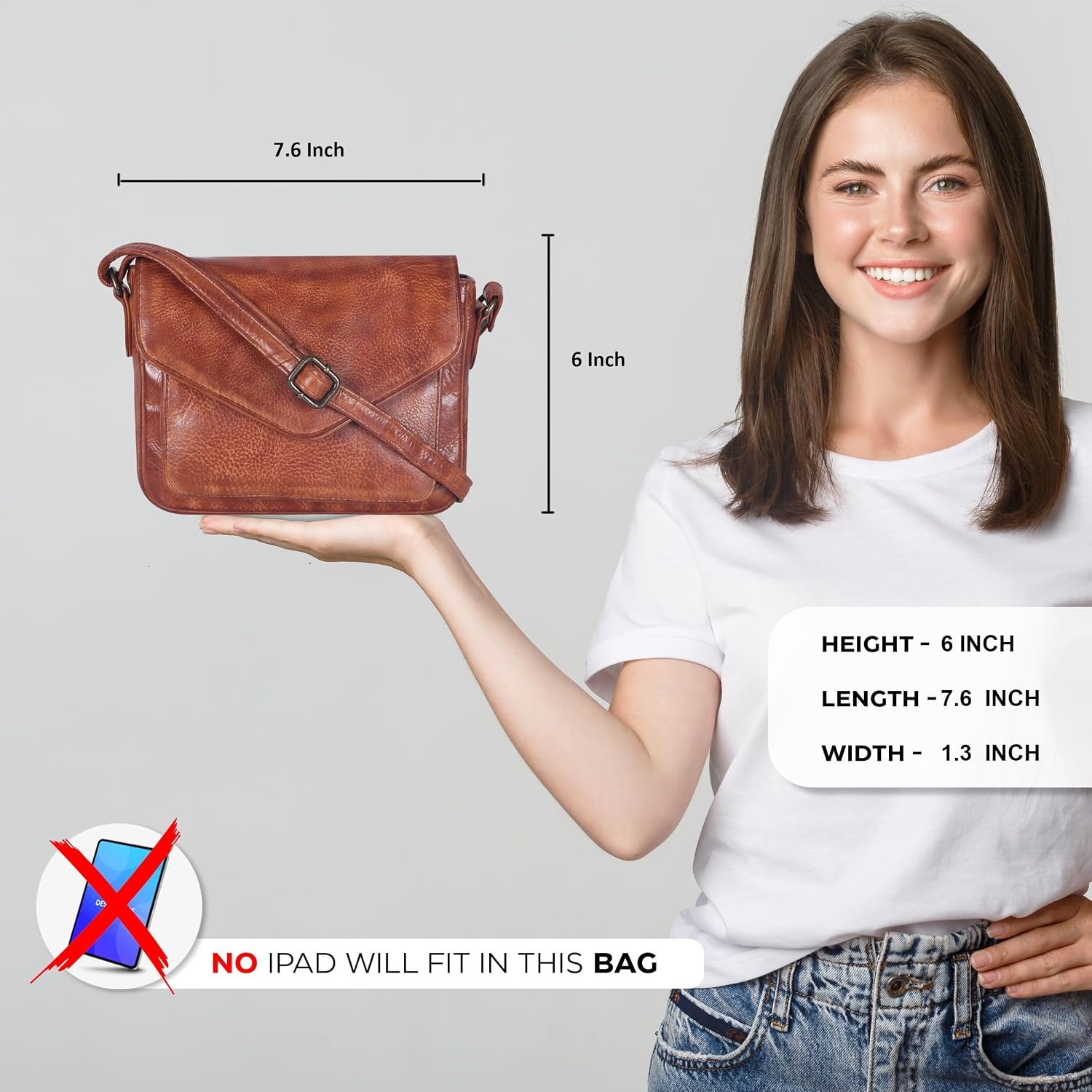 image:imageLeather Flapover Small Crossbody Handbag Purse for Women with Adjustable Strap amp Overflap Snap Closure ToteBagTan Wash