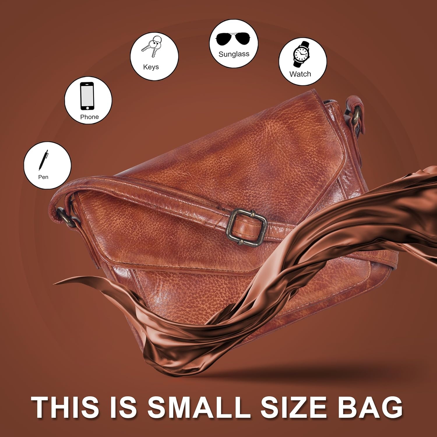 image:imageLeather Flapover Small Crossbody Handbag Purse for Women with Adjustable Strap amp Overflap Snap Closure ToteBagTan Wash