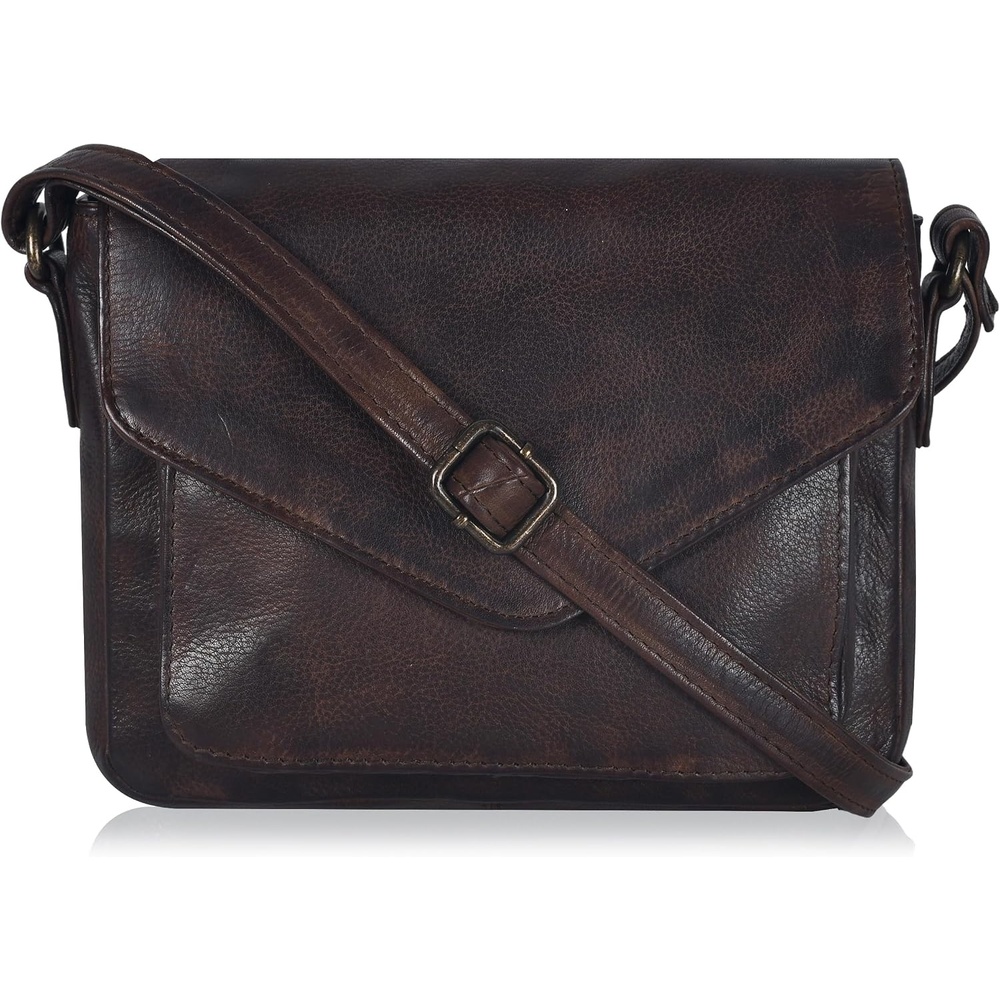image:imageLeather Flapover Small Crossbody Handbag Purse for Women with Adjustable Strap amp Overflap Snap Closure ToteBagBrown Wash