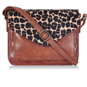 Leather Flapover Small Crossbody Handbag Purse for Women with Adjustable Strap & Overflap Snap Closure Tote/Bag(Tan Cheetah)